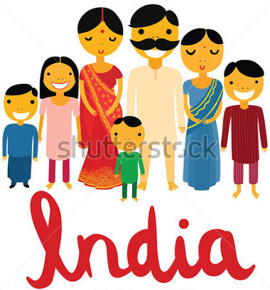 India Clip Art Collection. Landmarks Happy Large Indian Family With India Hand Written Font
