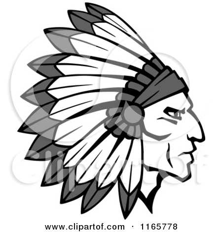 ... indian chief side headdress 001; clipart of a grayscale native ...