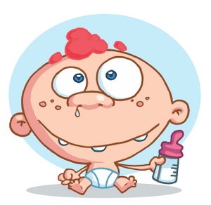 Infant Clipart Image: Snot Nosed Baby in Diaper with Baby Bottle