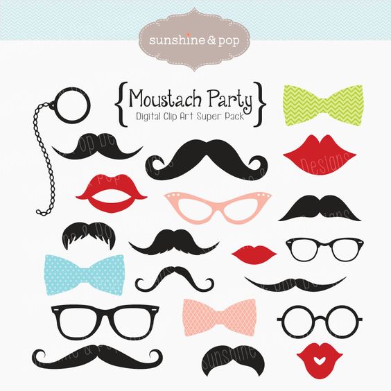 INSTANT DOWNLOAD - 21 Mustache Moustache Party Digital Clip Art - for DIY Photo Booth Props