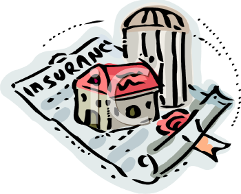 Home Our House Sitting atop a Homeowners Insurance Policy - Royalty Free  Clipart Picture