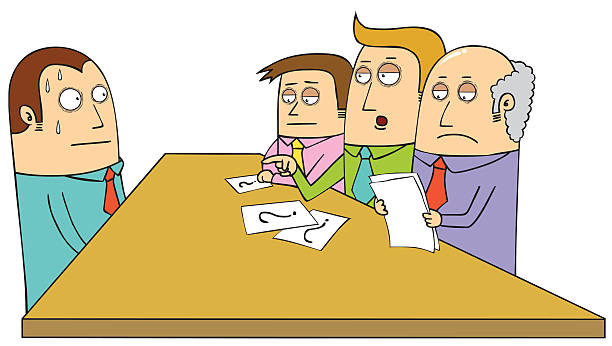 Cartoon of a sweating man having a job interview vector art illustration