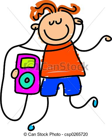 ... ipod kid - little boy listening to his ipod - toddler art... ...