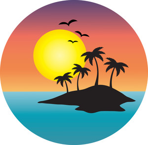 Island Clipart Image: clip art image of a tropical island with the sun  setting