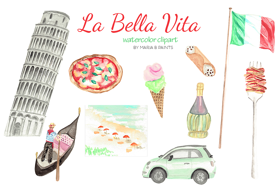 Watercolor Clip Art - Italy - Italy Clipart