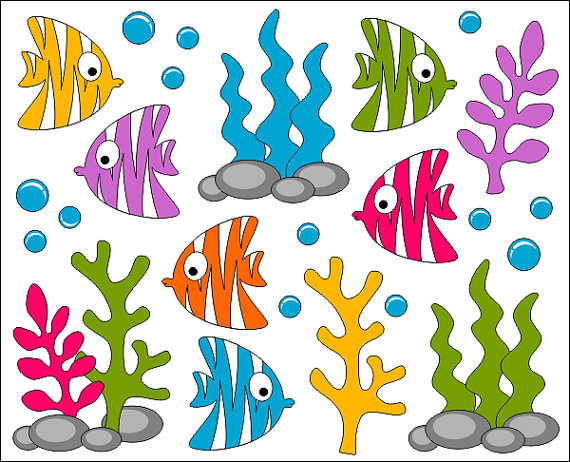 Items similar to Under The Sea Clip Art, Ocean Digital ClipArt, Bright Cute Fishes, Sea Plants, Seaplants - Instant Download Clipart - YDC041 on Etsy