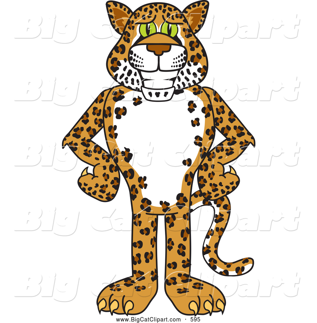Big Cat Cartoon Vector Clipart of a Friendly Cheetah, Jaguar or Leopard  Character School Mascot