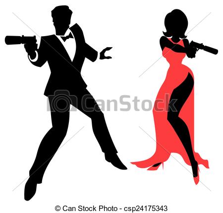 Silhouettes of spy couple over white background. no. ClipartLook.com eps vector - Search Clip  Art, Illustration, Drawings and Graphics Images - csp24175343
