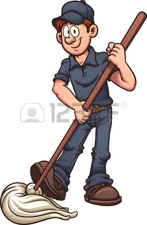 janitor: Cartoon janitor. Vector clip art illustration with simple gradients. All in a