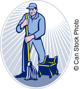 ... Janitor Cleaner With Mop Cleaning Retro - illustration of a.