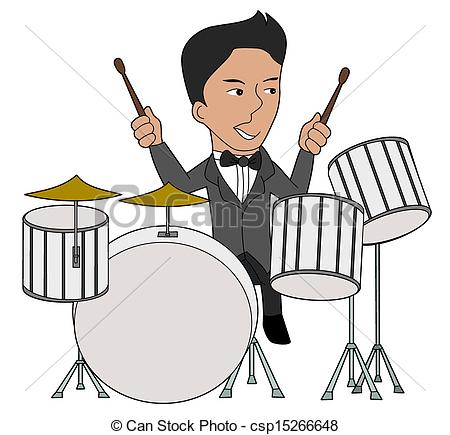 ... Jazz drummer cartoon - Drums player illustration isolated on.