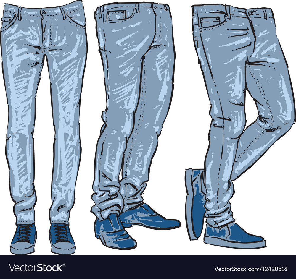 Blue jeans set denim clip art sketch vector image