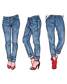 Hand drawn fashion design womenu0027s jeans. clipart commercial use, vector  graphics, digital clip art, digital images (EPS, JPG)