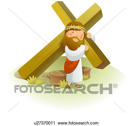 Clipart - Jesus Christ carrying a crucifix on his shoulders. Fotosearch -  Search Clip Art