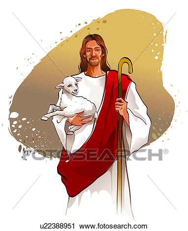 Clipart - Jesus Christ carrying a lamb. Fotosearch - Search Clip Art,  Illustration Murals