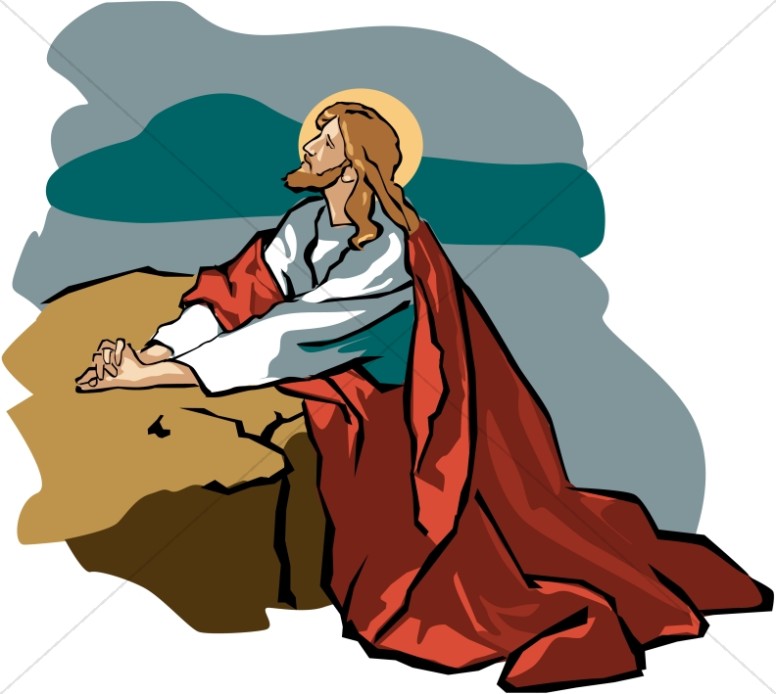 Jesus in Gethsemane with Red  - Clipart Jesus
