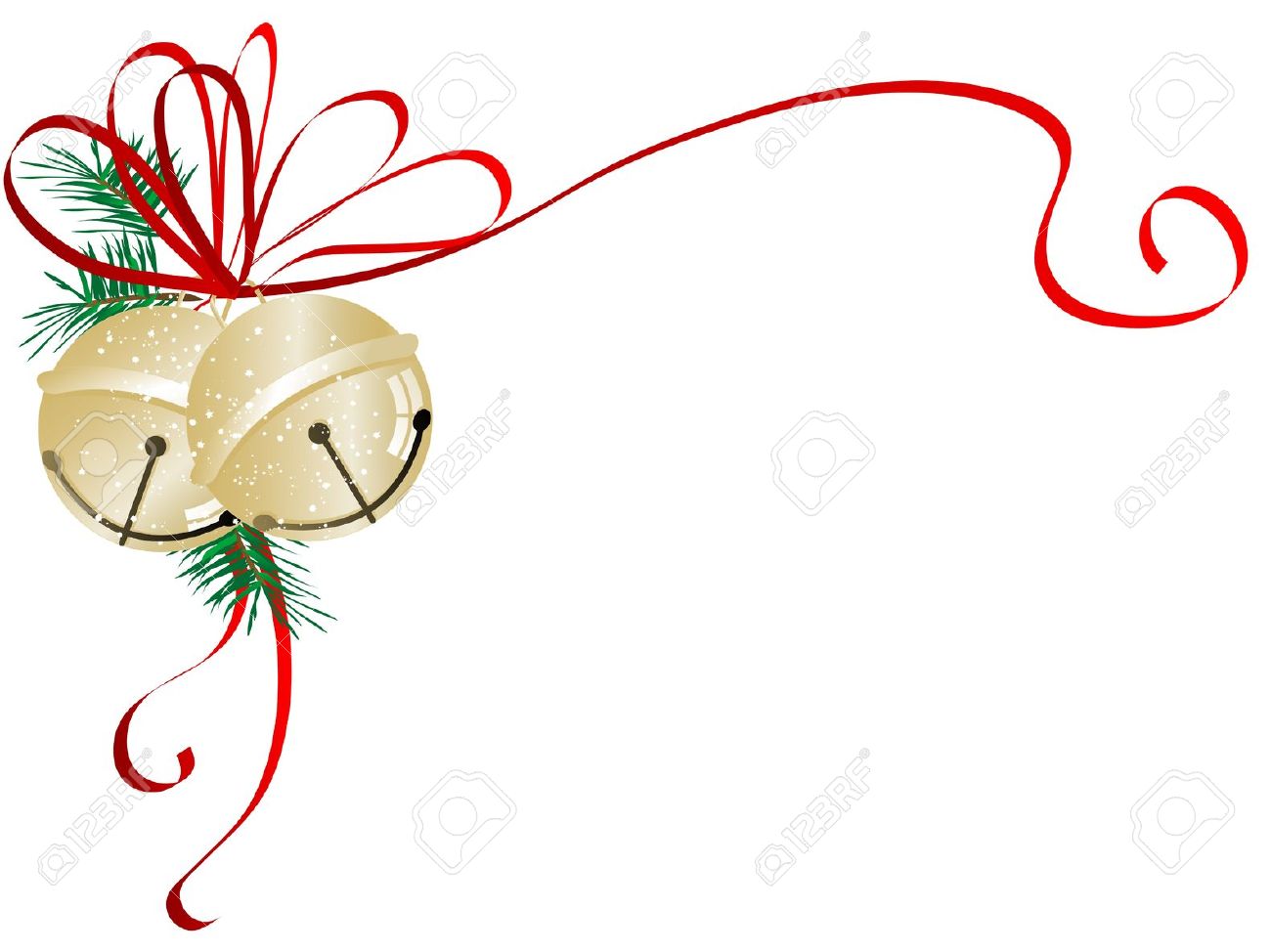 jingle bell: Two golden jingle bells with red ribbon