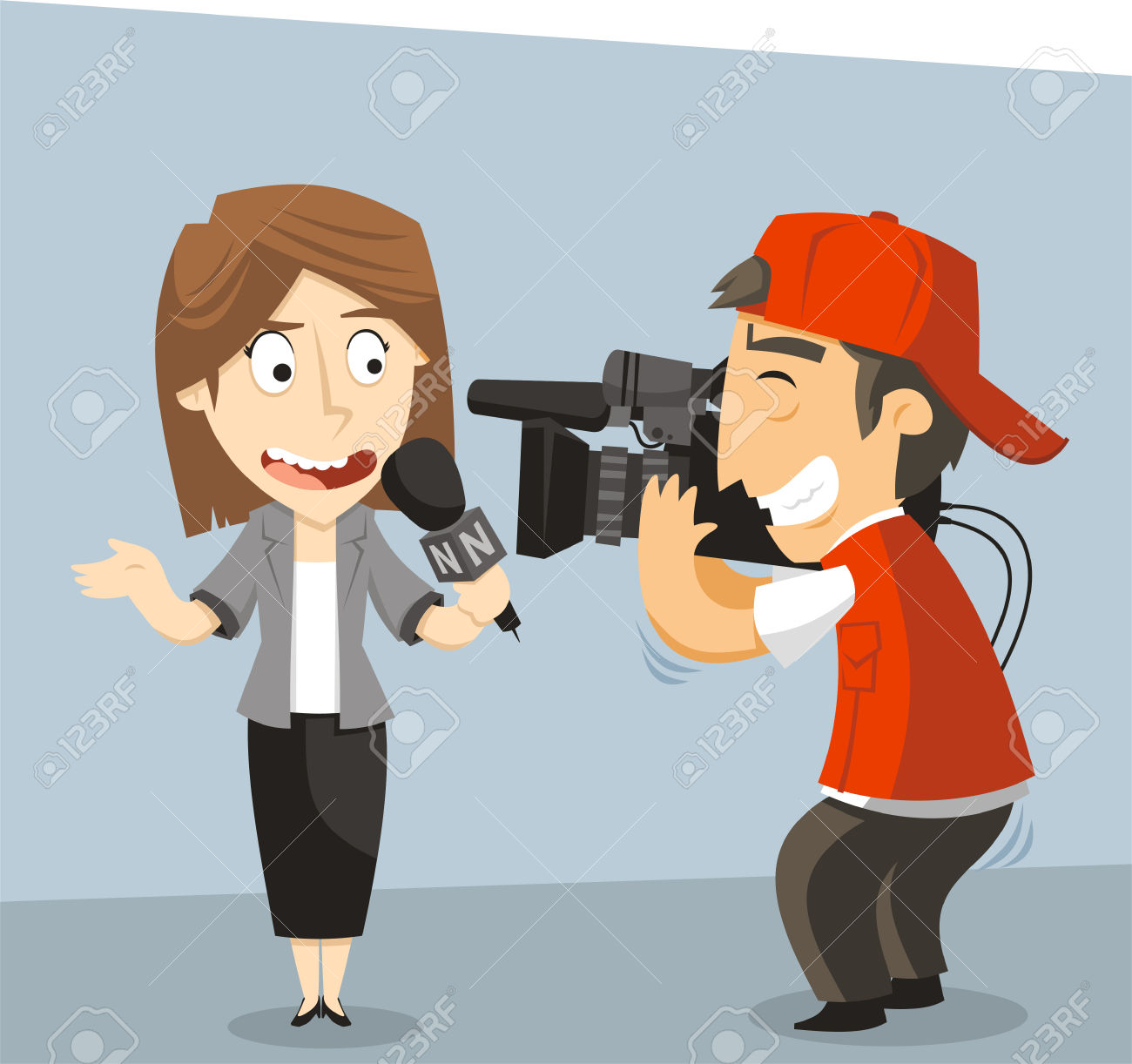 journalist: Journalist News Reporter Interview, with journalist and  interviewee. Vector illustration cartoon.