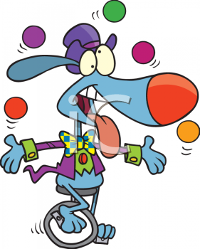 Circus Dog Riding a Unicycle while Juggling - Royalty Free Clipart Image