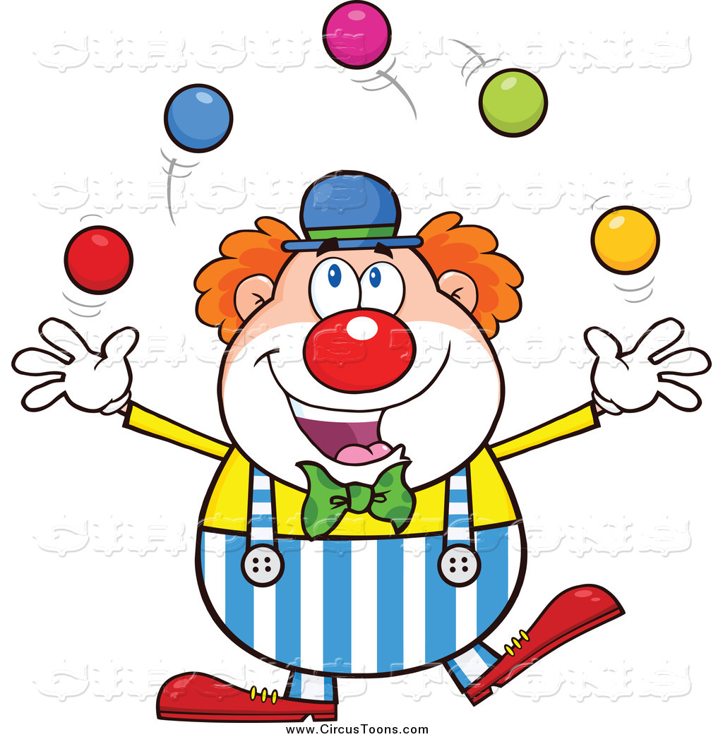 clown juggling balls in air. 