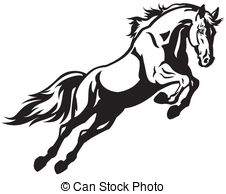 ... jumping horse black and white illustration