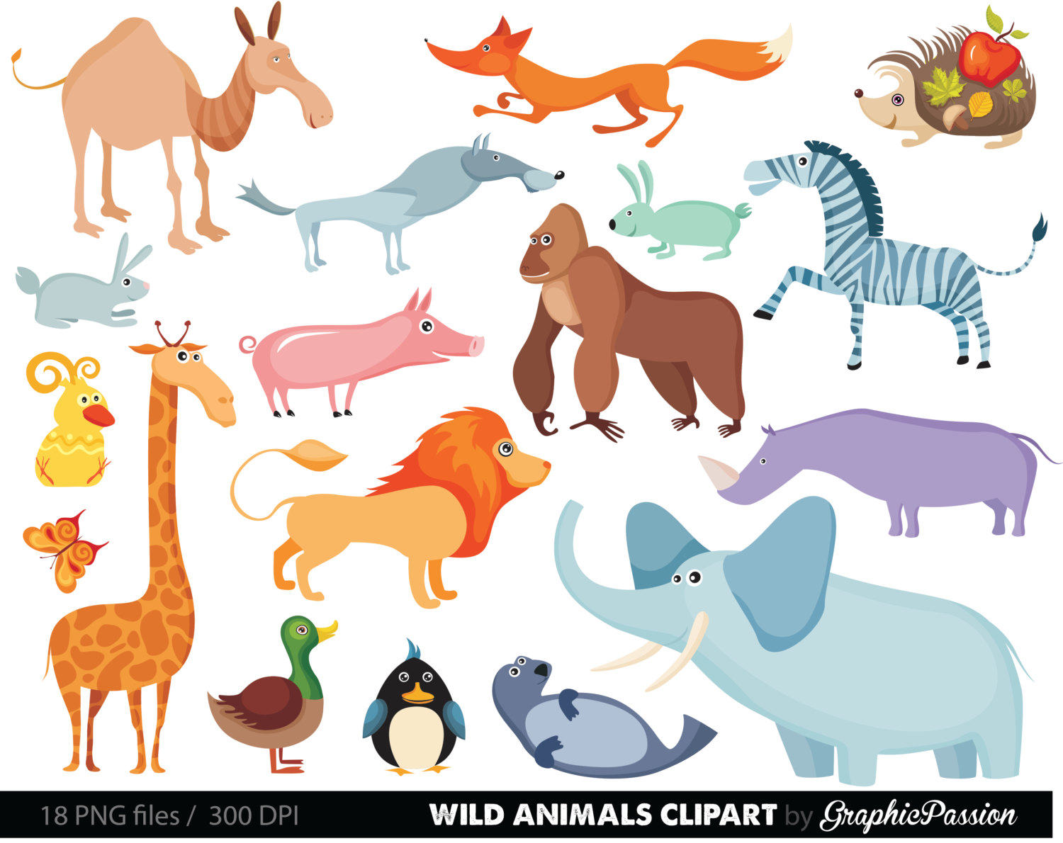 Jungle Animals Baby Digital Clipart / Safari Animals Clip art / Zoo Animals Clipart / For Personal And Commercial Use/ Instant Download