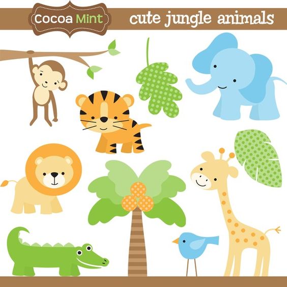 Jungle animals clip art - designs for homemade invitations, labels and banners.