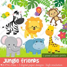 Jungle Friends Animals Clip art and Digital by pixelpaperprints, $6.00