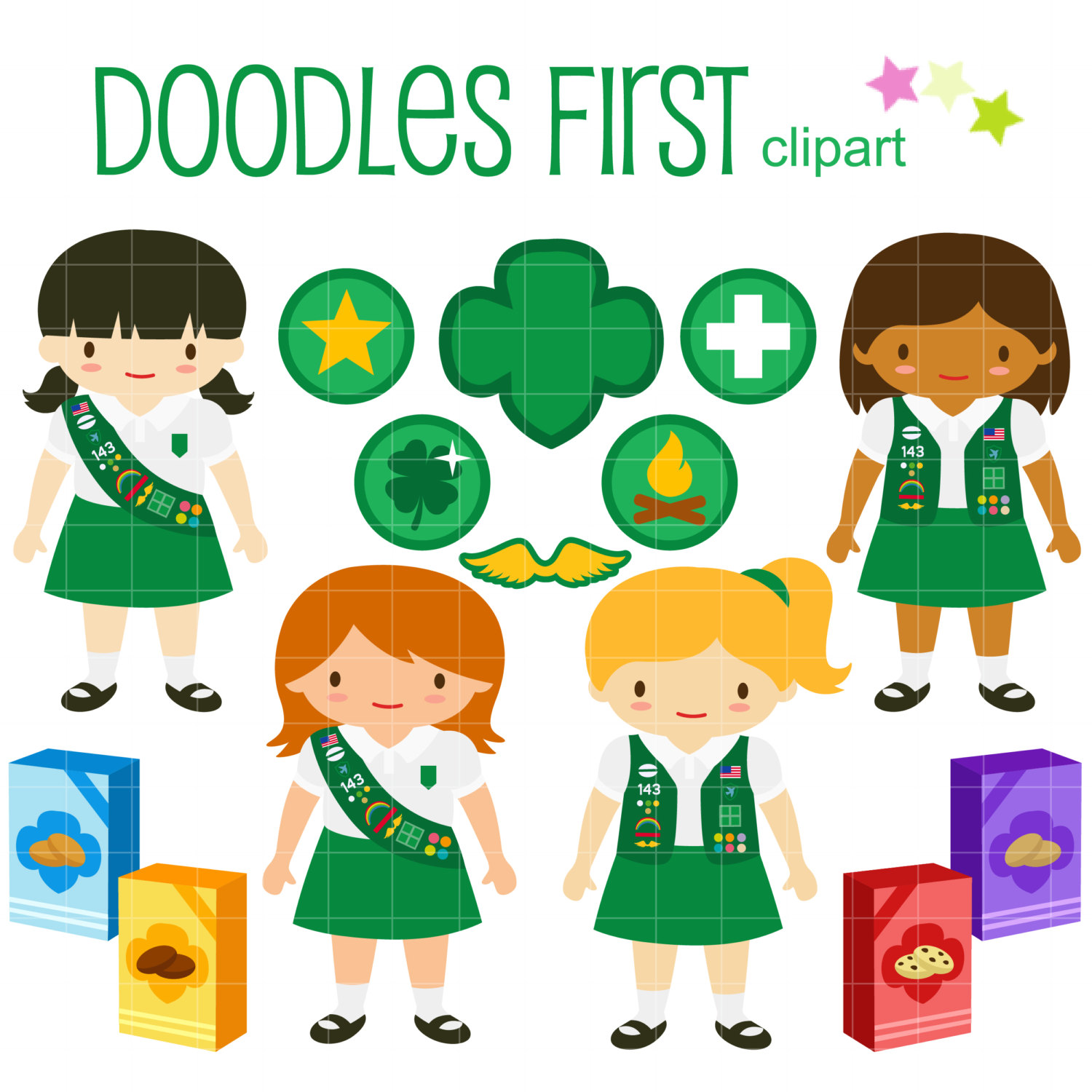 Junior Girl Scouts Clip Art for Scrapbooking Card Making Cupcake Toppers Paper Crafts