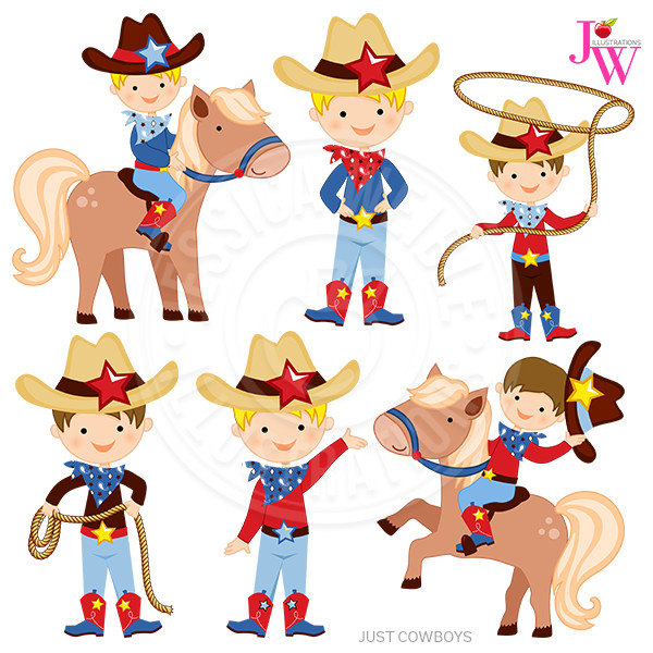 Just Cowboys Digital Clipart, Cowboy Graphics, Cowboy Clip Art, Cute Cowboy Clipart, Pony Clipart, Cowboy with Rope, Cowboy Hat, western