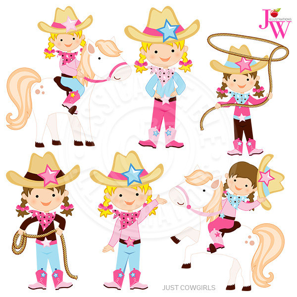Just Cowgirls Digital Clipart, Cowgirl Graphics, Cowgirl Clip Art, Cute Cowgirl Clipart, Pony Clipart, Cowgirl Rope, Cowgirl Hat, western