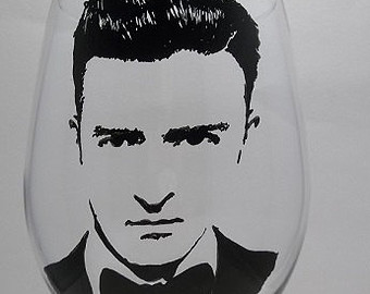 Justin Timberlake, Hand Painted Glass, Painted Wine Glass