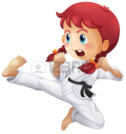 Illustration of an energetic little girl doing karate on a white background