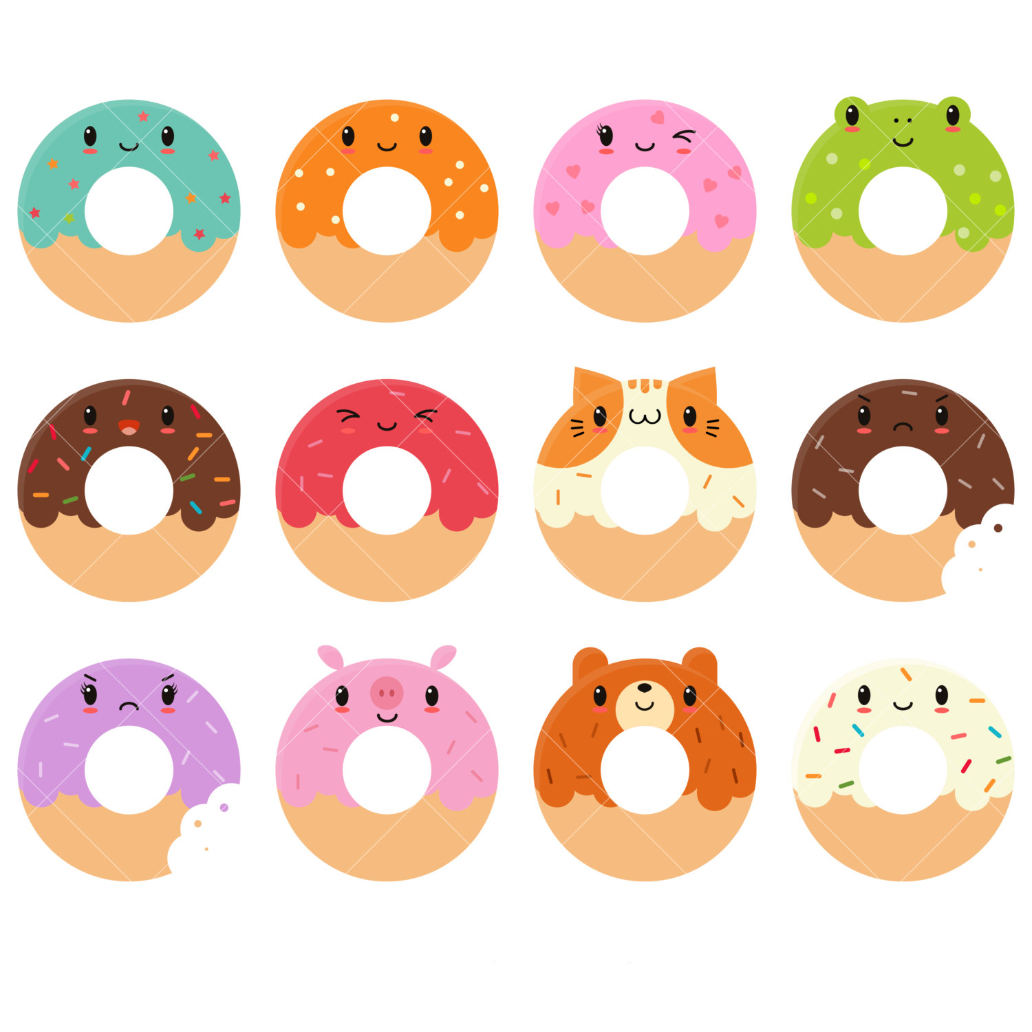 Kawaii Donuts Clipart / Cute  - Donuts Clip Art