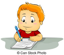 ... Kid Writing on Paper - Illustration Featuring a Kid Writing.