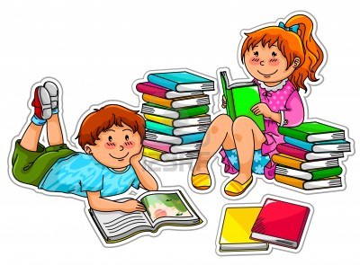 kids reading together clipart