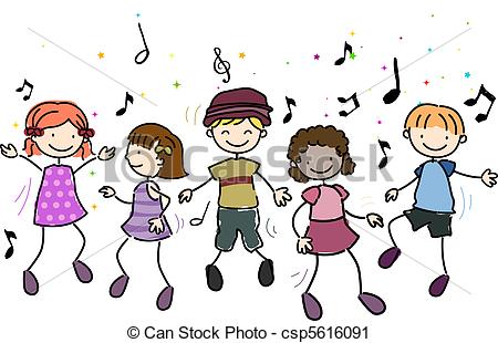 Kids Dancing - Illustration of Kids Dancing Along to Music