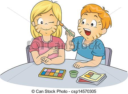 ... Kids Doing Face Painting - Illustration of Male and Female.
