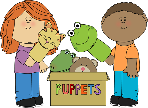 Kids Playing with Puppets - Clip Art Children Playing