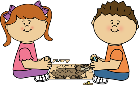 Kids Putting a Puzzle Together Clip Art