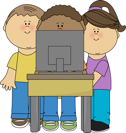 Kids Using School Computer - Computer Images Clip Art