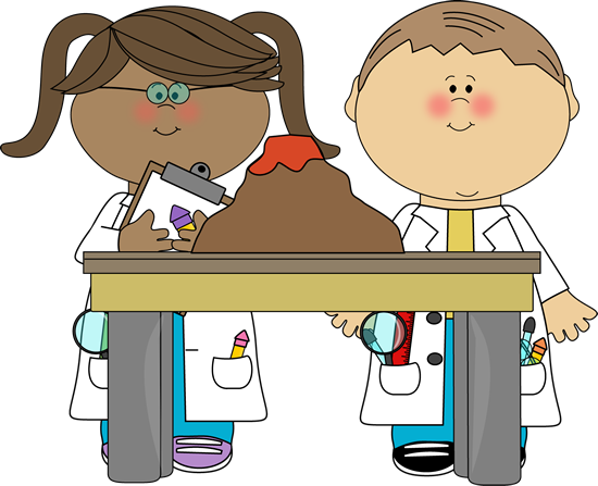 Kids with Volcano in Science  - Science Clipart