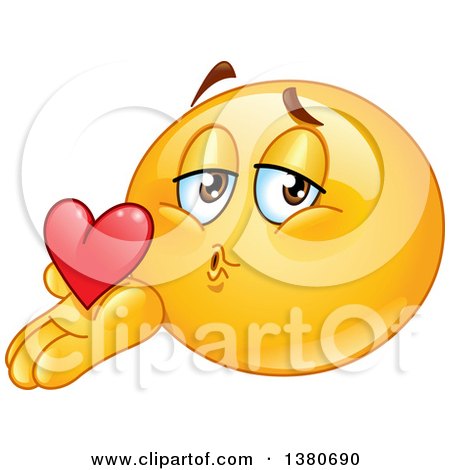 Clipart of a Cartoon Yellow Smiley Face Emoji Blowing a Kiss - Royalty Free  Vector Illustration by yayayoyo