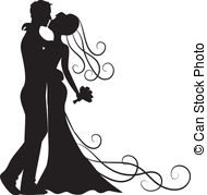 kissing groom and bride - Black silhouette of kissing groom... ...
