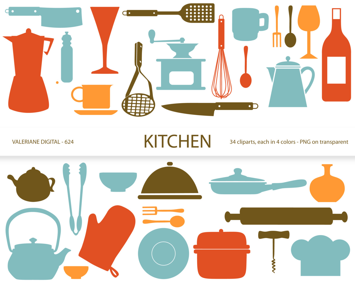 Kitchen clipartu0026#39;s, retro kitchen utensils, scrapbook supplies, clipart, clip art, instant download 634