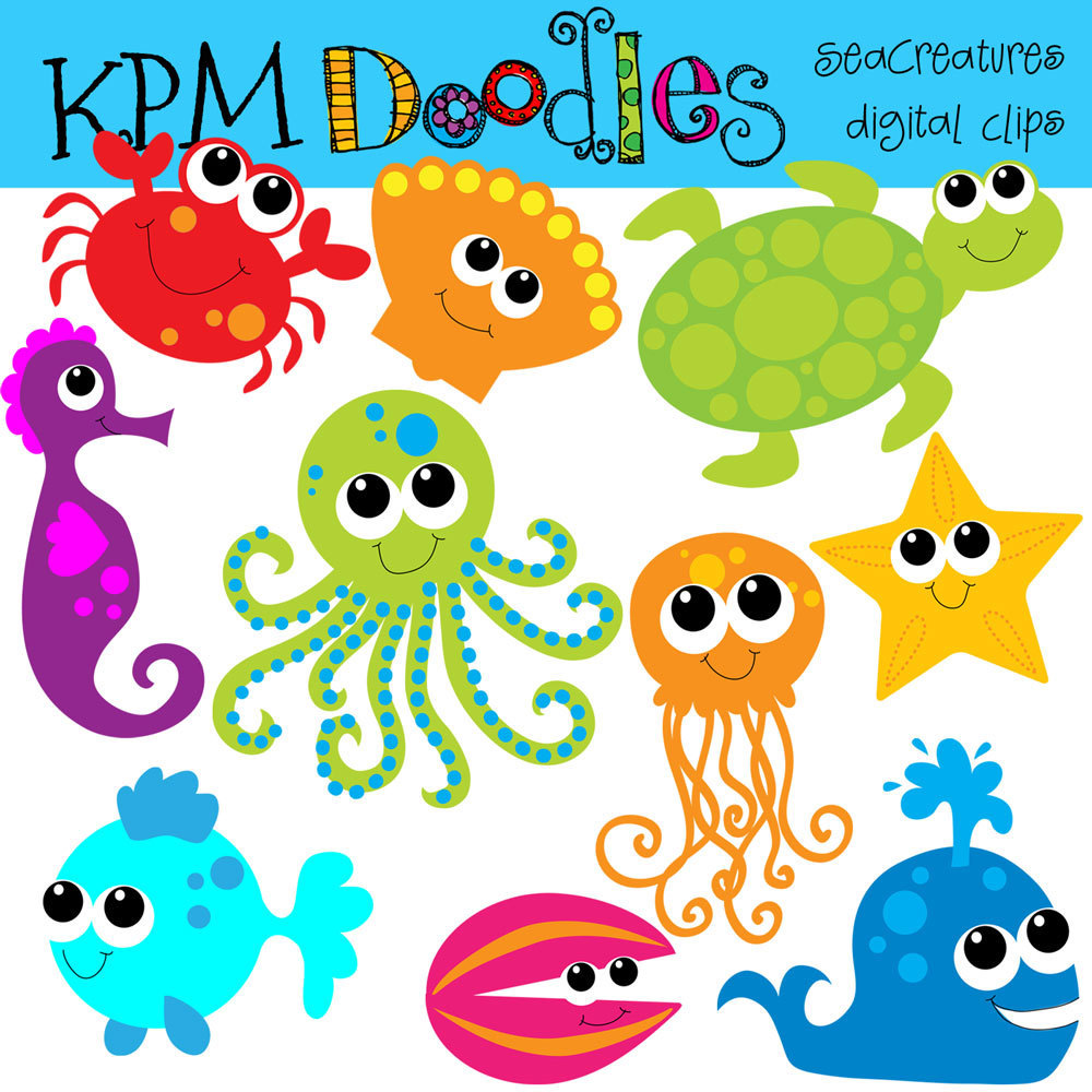 Kpm Bright Sea Creatures Digital Clip Art By Kpmdoodles On Etsy