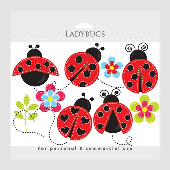 Ladybug clipart - stitched ladybugs clip art, lady bugs, cute, whimsical, insects