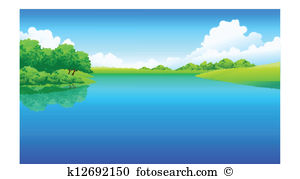 Lake and green landscape - Clipart Lake
