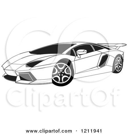 Clipart of a Black and White Lamborghini Aventador Sports Car - Royalty  Free Vector Illustration by Lal Perera