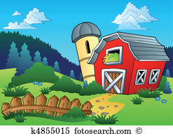 Landscape with farm and fence - Farm Clipart